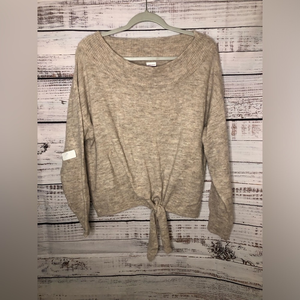 Tan sweater crop top with tie front